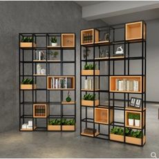 免運 置物架 層架 書架 展示架 鐵架 落地架 置物架 落地簡約創意書架複古客廳工業風格子架裝飾櫃鐵