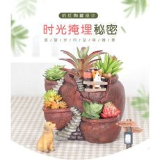 多肉花盆創意復古樹脂微景觀盆栽小擺件裝飾品多肉植物組合 - 時光花園-春城