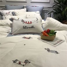 日式簡約純棉水洗棉床上四件套1.5m1.8m2.0m床雙人卡通刺繡被套多件套