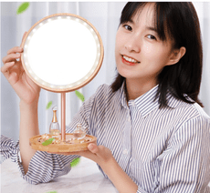 化妝鏡台式帶led燈 手持鏡子 高清折疊便攜網紅桌面補光燈充電台燈