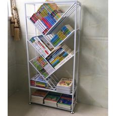 簡易兒童書架學生繪本架鐵藝落地收納架子置物架展示架書報架書櫃 -  53寬*22厚*88高 五層