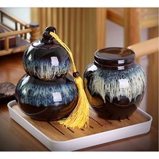 一件免運 天目釉窯變茶葉罐陶瓷密封罐茶葉儲存罐子防潮普洱存茶茶罐