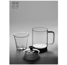 加厚耐熱玻璃三件套杯木底辦公過濾泡茶杯帶蓋直身水杯