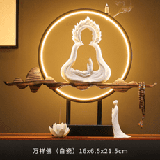 新中式觀音佛像禪意擺件燈圈玄關客廳創意陶瓷倒流香裝飾工藝品