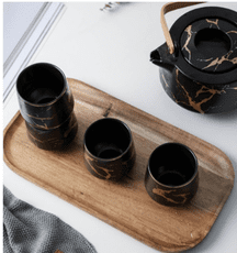 北歐輕奢金邊大理石紋陶瓷家用整套裝 茶壺茶具配實木托盤 咖啡具組