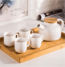 日式陶瓷白色創意波浪紋茶具套裝 花茶功夫茶水壺茶杯1壺4杯