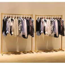 女裝店衣架展示架鐵藝簡約兒童服裝店展示架子落地式中島金色 - 長150