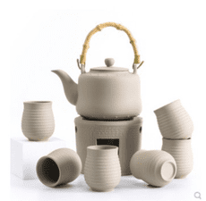 粗陶酒精煮茶爐套裝一壺六杯日式功夫茶具煮茶器酒精燈爐黑茶陶瓷