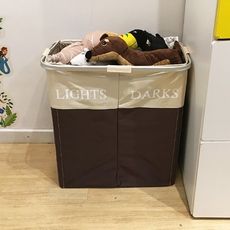 一件免運 牛津布雙格可折疊洗衣籃 可水洗臟衣籃 玩具衣服收納框 家居收納桶 - 圖片米卡雙色