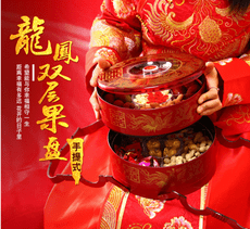 婚慶用品結婚嫁妝新娘陪嫁雙層食盒 手提盒子餃子盤糕點食盒果盤
