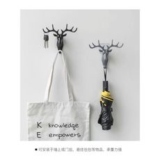 兩件裝鹿頭裝飾掛鉤壁掛玄關鑰匙收納創意門口置物架墻上掛衣帽架免打孔 - 兩件裝顏色備註
