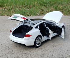 1:32特斯拉MODELS合金轎車模型開門聲光回力玩具車擺件仿真金屬車