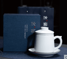 汝窯茶杯陶瓷辦公室泡茶分離馬克杯男高檔帶蓋過濾水杯大容量杯子