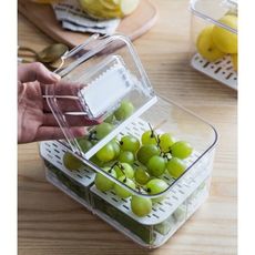 摩登主婦冰箱收納盒廚房家用瀝水蔬菜水果食品保鮮盒整理儲物盒子 - 果蔬雙層瀝水盒白大號