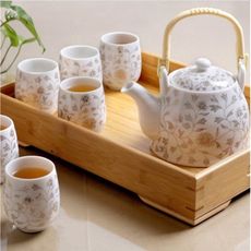 一件免運 送竹托景德鎮陶瓷茶具套裝家用整套功夫現代簡約茶壺茶杯茶盤抄底價 七件裝 水壺 水杯 陶瓷水