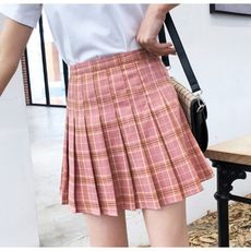 超火高腰a字百褶蓬蓬短裙2019夏新款裙子女學生防走光格子半身裙