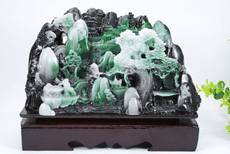 仿獨山玉小擺件 原石雕刻迎客松玉石擺件 客廳家居辦公桌面裝飾品