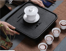 家用陶瓷茶盤儲水式幹泡托盤四方形簡約小茶臺功夫茶具中式