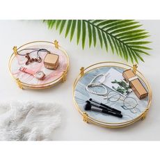 北歐珠寶展示桌面香水化妝品收納架家用客廳茶具水杯創意托盤 - 圓形收納架-黑色-小號