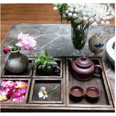 一件免運 天天特價 日式 實木 燒桐木茶盤 茶具套裝 原木分割盤案頭 多功能託盤 桐木托盤七件套 果