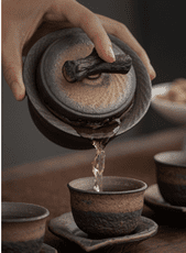 粗陶手抓壺創意手工陶瓷三才蓋碗大號老巖泥古防燙泡茶器功夫茶具