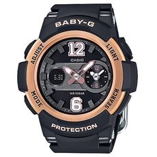 【CASIO】BABY-G街頭運動的球衣系列腕錶-黑X玫瑰金框 (BGA-210-1B)