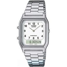 【CASIO】復古可調節式錶扣雙顯錶-數字白面 (AQ-230A-7B)