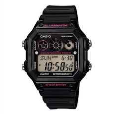 【CASIO】十年之旅方款膠帶電子錶-黑X粉 (AE-1300WH-1A2)