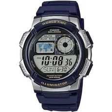 【CASIO】10年電力世界城市野外風格膠帶電子錶-藍 (AE-1000W-2A)