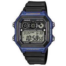 【CASIO】十年之旅方款膠帶電子錶-籃框 (AE-1300WH-2A)