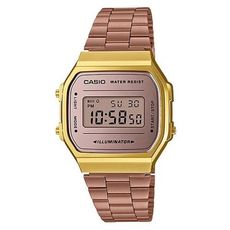 【CASIO】回到未來方款經典電子錶-玫瑰金x金框 (A-168WECM-5)