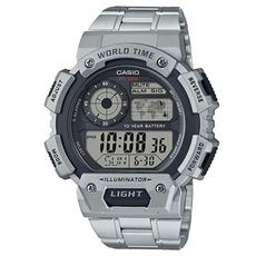 【CASIO】電力十足超值不鏽鋼帶電子錶-銀X黑 (AE-1400WHD-1A)