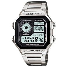 【CASIO】十年之旅世界城市方款不鏽鋼電子錶 (AE-1200WHD-1A)