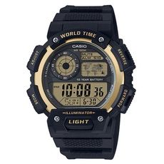 【CASIO】電力十足超值膠帶電子錶-黑X金 (AE-1400WH-9A)