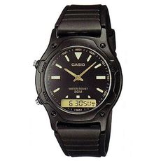 【CASIO】經典防水50米膠帶雙顯錶-丁字黑面 (AW-49HE-1A)