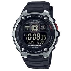 【CASIO】運動防水200m膠帶電子錶-黑面銀框 (AE-2000W-1B)