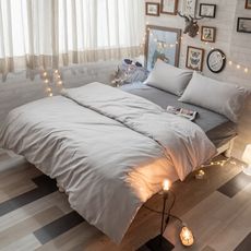 【Annahome】文青風 單人床包+薄被套組 100%精梳棉60支 台灣製