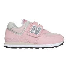 NEWBALANCE 女中童運動鞋-魔鬼氈-WIDE-574系列 寬楦 粉紅灰白