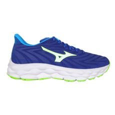 MIZUNO WAVE SKY 8 男慢跑鞋-運動 休閒 訓練 美津濃 藍螢光綠白