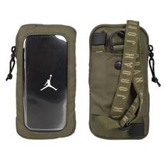 NIKE 手機可觸控斜背包-ID JORDAN 頸掛 證件夾 名牌帶 掛繩 軍綠黑