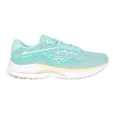 MIZUNO WAVE RIDER 27 SW 女慢跑鞋-4E-運動 訓練 湖水綠白黃