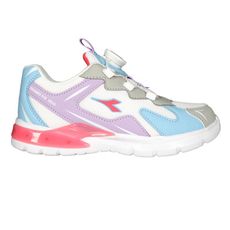 DIADORA 女中童閃爍時尚慢跑鞋-超寬楦-運動 童鞋 旋轉扣 白灰藍紫粉