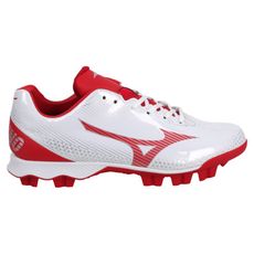 MIZUNO WAVE LIGHTREVO男棒壘球鞋-WIDE-寬楦 美津濃 白紅