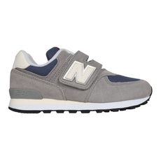 NEWBALANCE 男中童復古慢跑鞋-WIDE-574系列 麂皮 慢跑 寬楦 灰深藍白