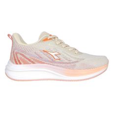 DIADORA 女羽翼輕量慢跑鞋-運動 寬楦 訓練 慢跑 杏粉橘銀