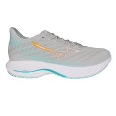 MIZUNO WAVE RIDER 28 SW 女慢跑鞋-4E-寬楦 運動 灰湖綠橘白