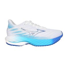 MIZUNO WAVE RIDER 28 SW 女慢跑鞋-4E-運動 寬楦 淺灰白藍銀