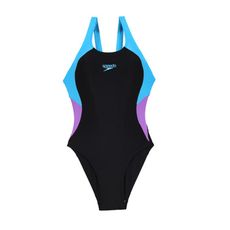 SPEEDO COLOURBLOCK 女運動連身泳裝-游泳 競賽 黑水藍紫