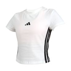 ADIDAS 女短版短袖T恤-休閒 上衣 慢跑 愛迪達 白黑