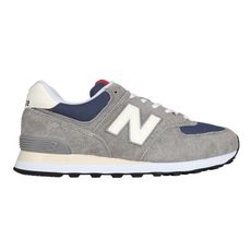 NEWBALANCE 男女復古慢跑鞋-574系列 麂皮 慢跑 NB N字鞋 灰深藍白